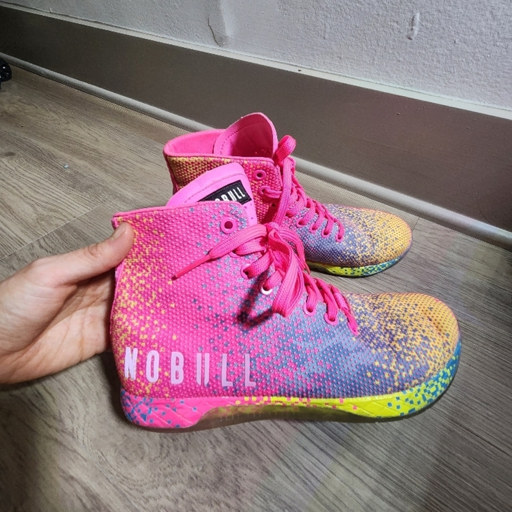 NOBULL High-Top Sneakers - Pink and Yellow/ RAINBOW